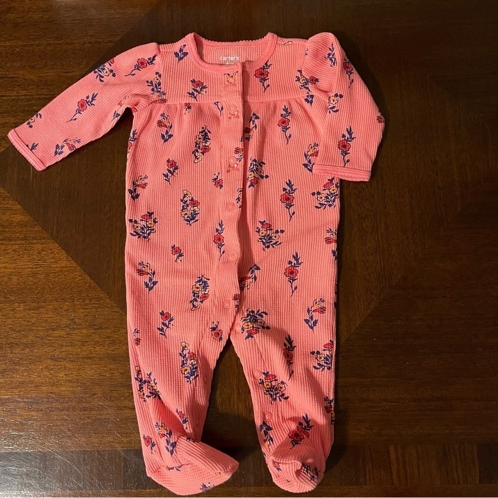 Carter’s | Pink Floral Thermal Footed Pjs with Snaps | 6 mo